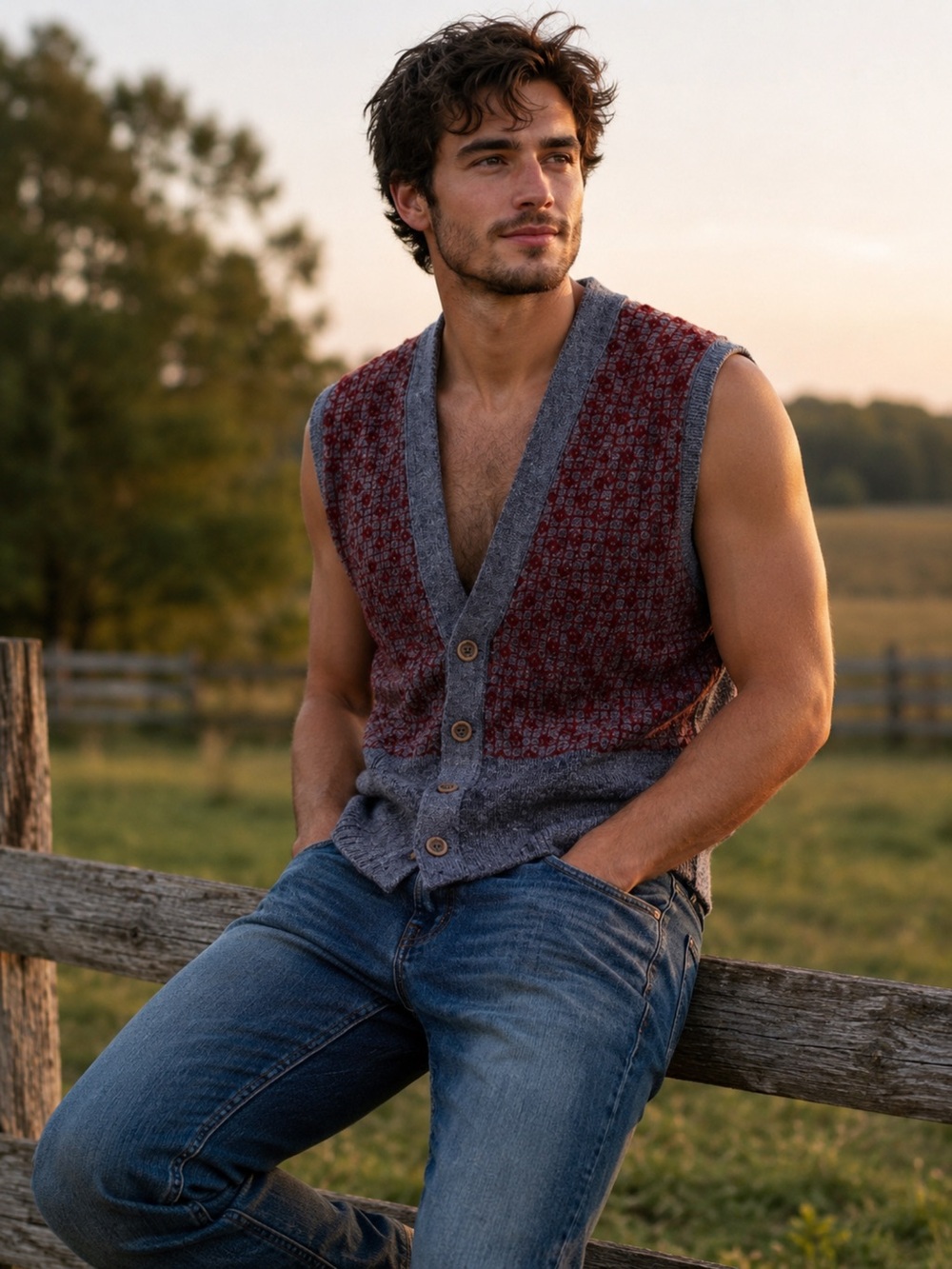 Vintage eclectic grampa denim color sweater vest